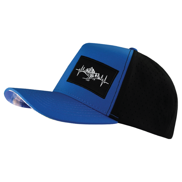Mountains Hat, Trucker Hat, Snapback Hat, Royal Blue, Black, Mens Hat, Womens Hat, Side Picture