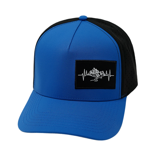 Mountains Hat, Trucker Hat, Snapback Hat, Royal Blue, Black, Mens Hat, Womens Hat, Front Picture