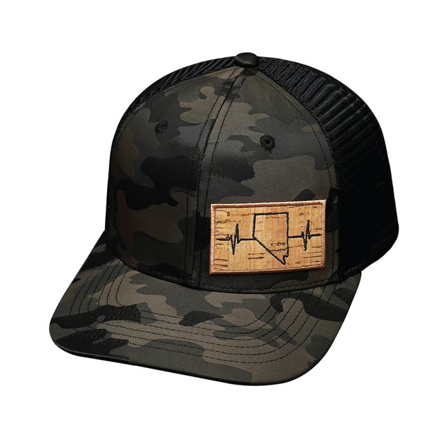 Nevada Hat, Baseball Hat, Snapback Hat, Tan Camo, Black, Mens Hat, Womens Hat, Front Picture