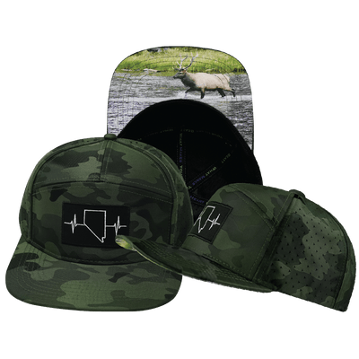 Nevada Hat — Flat Bill, Green Camo, Laser Mesh