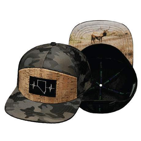 Nevada Hat, Flat Bill, Snapback Hat, Cork, Tan Camo, Mens Hat, Womens Hat, Main Picture
