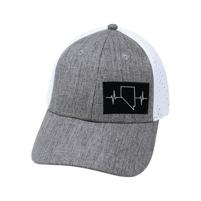 Nevada Hat, Low Profile, Ponytail, Snapback Hat, Heather Gray, White, Mens Hat, Womens Hat, Front Picture 