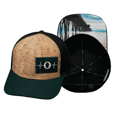 Oceanside "Oside" Hat — Baseball Hat Fit, Cork, Green / Black, Trucker Mesh