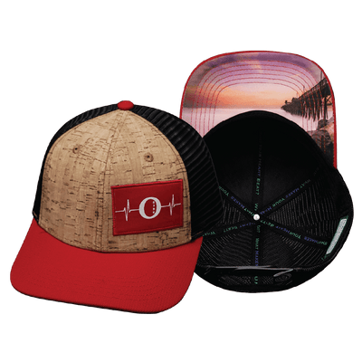 Oceanside "Oside" Hat — Baseball Hat Fit, Cork, Red / Black, Trucker Mesh