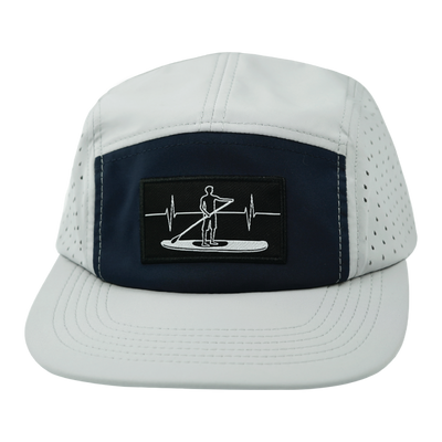 Paddle Board Hat, 5 Panel Hat, Snapback, Gray, Navy, Mens Hat, Womens Hat, Front Picture