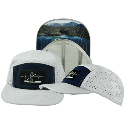 Paddle Board Hat — 5 Panel, Gray / Navy, Laser Mesh