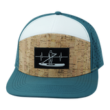 Paddle Board Hat, Flat Bill, Snapback Hat, Cork, Dark Teal, White, Mens Hat, Womens Hat, Front Picture
