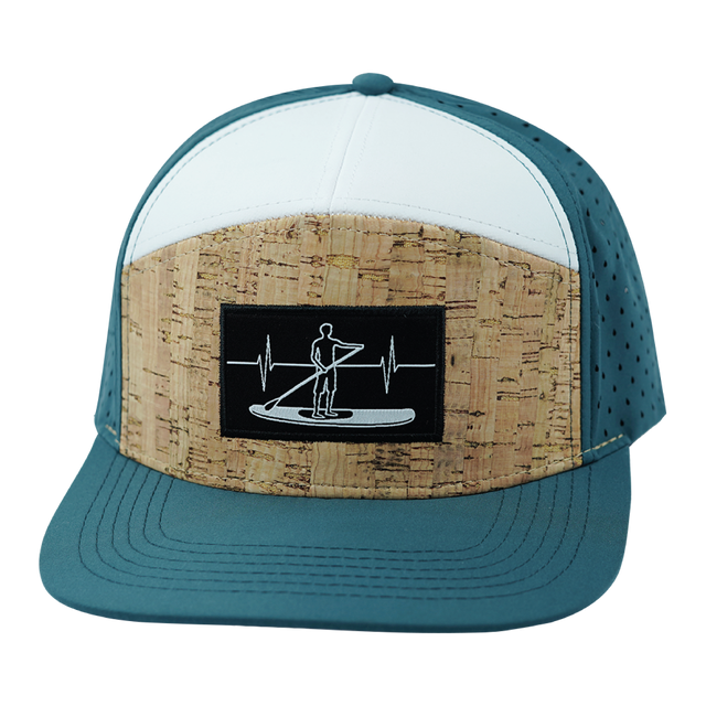 Paddle Board Hat, Flat Bill, Snapback Hat, Cork, Dark Teal, White, Mens Hat, Womens Hat, Front Picture