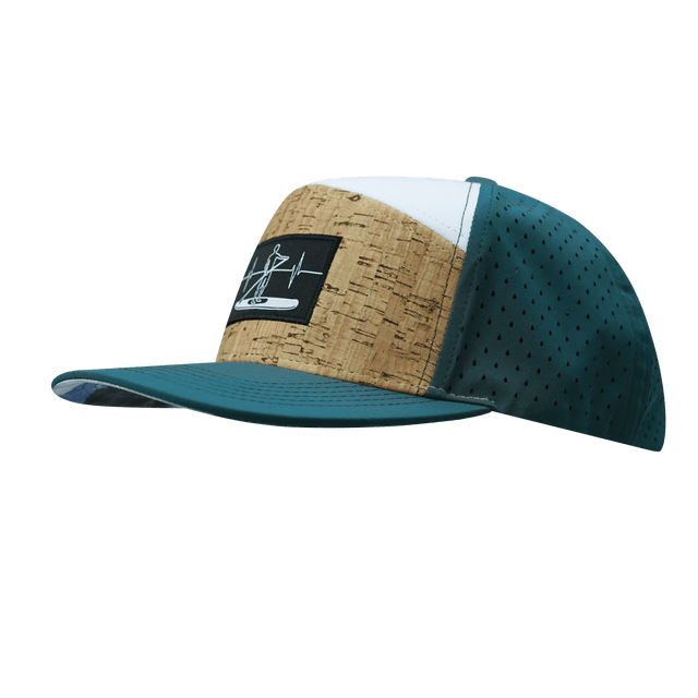 Paddle Board Hat, Flat Bill, Snapback Hat, Cork, Dark Teal, White, Mens Hat, Womens Hat, Side Picture