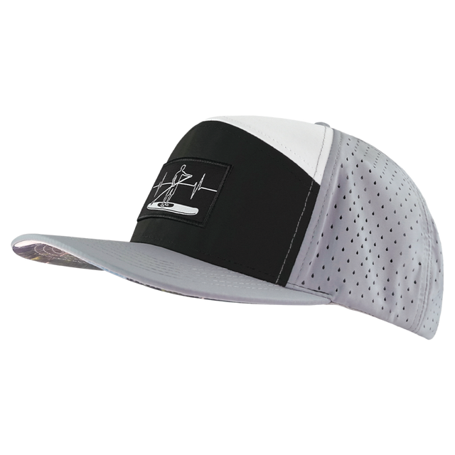 Paddle Board Hat, Flat Bill, Snapback Hat, Gray, Black, White, Mens Hat, Womens Hat, Side Picture