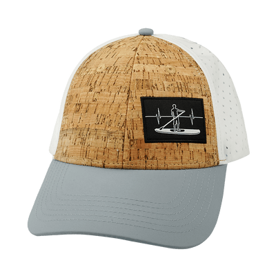 Paddle Board Hat, Low Profile, Ponytail, Snapback Hat, Cork, Gray, White, Mens Hat, Womens Hat, Front Picture 
