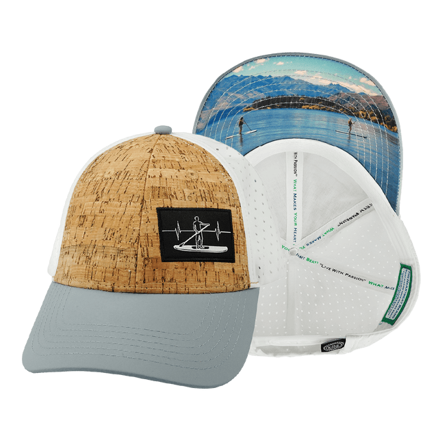 Paddle Board Hat, Low Profile, Ponytail, Snapback Hat, Cork, Gray, White, Mens Hat, Womens Hat, Main Picture 