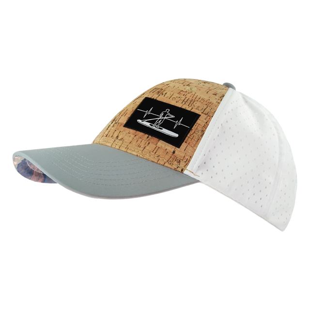 Paddle Board Hat, Low Profile, Ponytail, Snapback Hat, Cork, Gray, White, Mens Hat, Womens Hat, Side Picture 