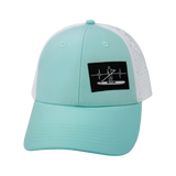 Paddle Board Hat, Low Profile, Ponytail, Snapback Hat, Mint, White, Mens Hat, Womens Hat, Front Picture 