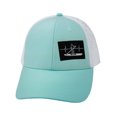 Paddle Board Hat, Low Profile, Ponytail, Snapback Hat, Mint, White, Mens Hat, Womens Hat, Front Picture 