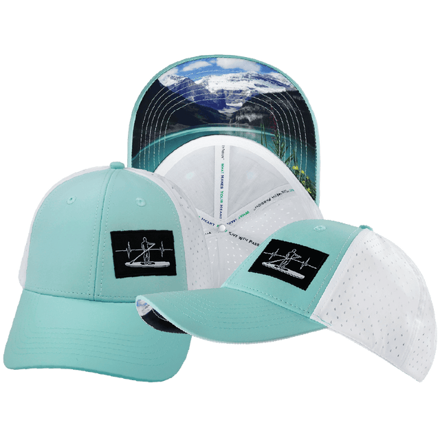 Paddle Board Hat, Low Profile, Ponytail, Snapback Hat, Mint, White, Mens Hat, Womens Hat, Main Picture 