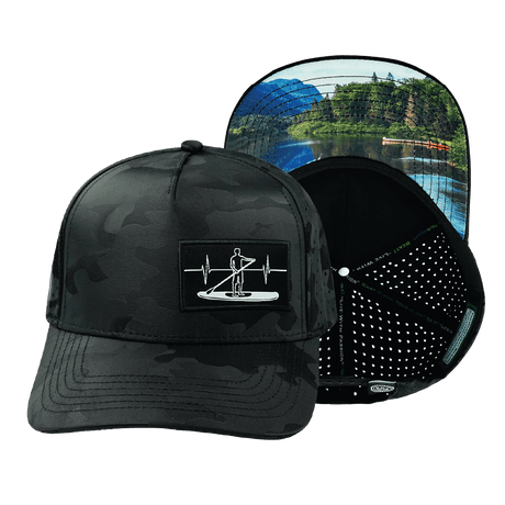 Paddle Board Hat, Trucker Hat, Snapback Hat, Black Camo, Mens Hat, Womens Hat, Main Picture