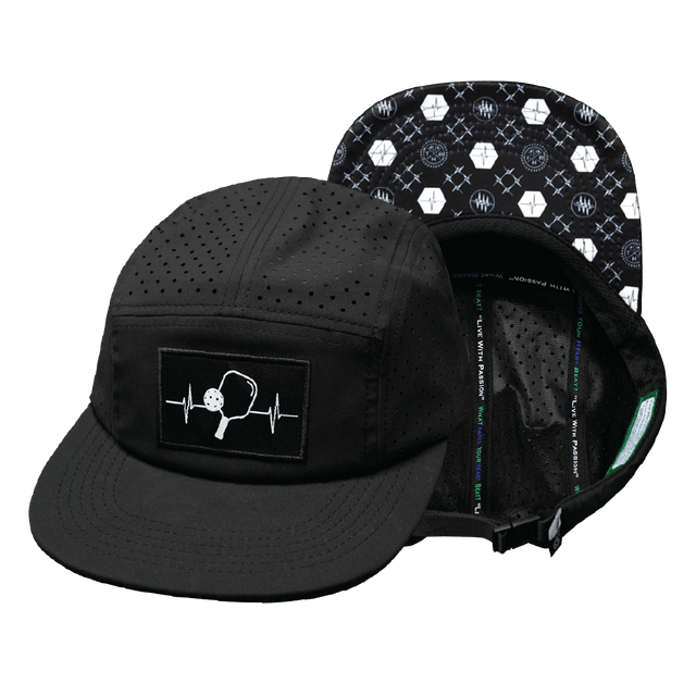 Pickleball Hat, 5 Panel Hat, Strapback, Black, Mens Hat, Womens Hat, Main Picture
