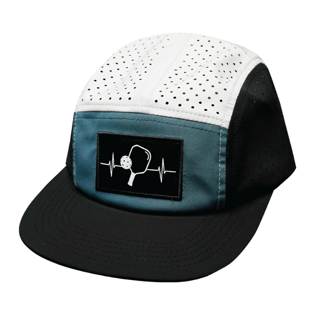 Pickleball Hat, 5 Panel Hat, Strapback, Black, Slate Green, White, Mens Hat, Womens Hat, Front Picture