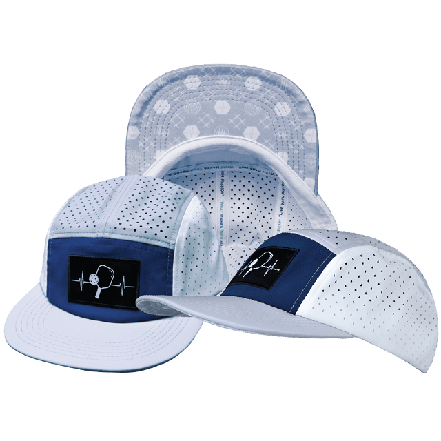 Pickleball hat, 5 Panel Hat, Strapback, Gray, Navy, White, Mens Hat, Womens Hat, Main Picture