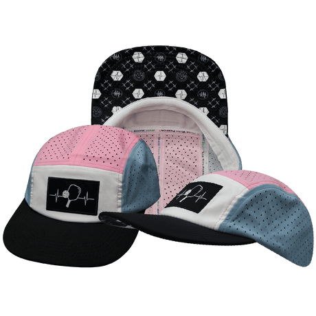 Pickleball hat, 5 Panel Hat, Strapback, Light Blue, Pink, White, Mens Hat, Womens Hat, Main Picture