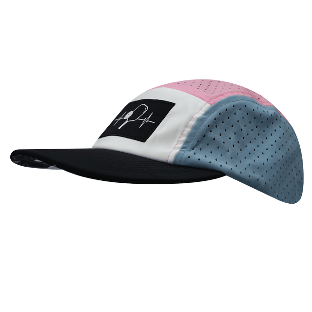 Pickleball hat, 5 Panel Hat, Strapback, Light Blue, Pink, White, Mens Hat, Womens Hat, Side Picture