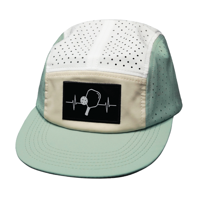 Pickleball hat, 5 Panel Hat, Strapback, Sage, Cream, White, Mens Hat, Womens Hat, Front Picture