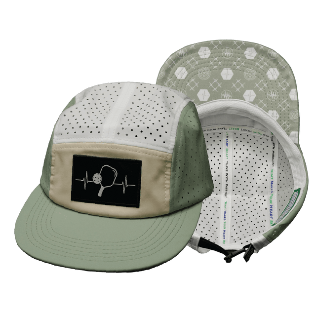 Pickleball hat, 5 Panel Hat, Strapback, Sage, Cream, White, Mens Hat, Womens Hat, Main Picture