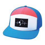 Pickleball Hat, Flat Bill, Snapback Hat, Neon Blue, White, Neon Peach, Mens Hat, Womens Hat, Front Picture 