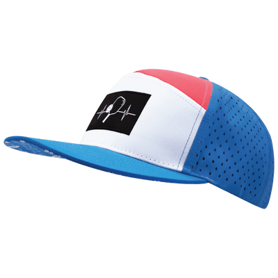Pickleball Hat, Flat Bill, Snapback Hat, Neon Blue, White, Neon Peach, Mens Hat, Womens Hat, Side Picture 