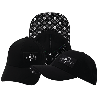 Pickleball Hat — Low Profile, Ponytail, Black, Laser Mesh