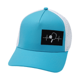 Pickleball Hat, Trucker Hat, Snapback Hat, Neon Blue Green, White, Mens Hat, Womens Hat, Front Picture