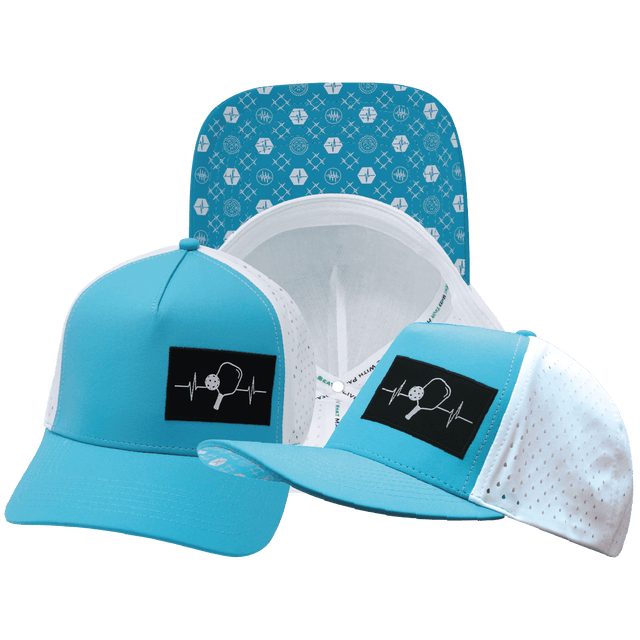 Pickleball Hat, Trucker Hat, Snapback Hat, Neon Blue Green, White, Mens Hat, Womens Hat, Main Picture