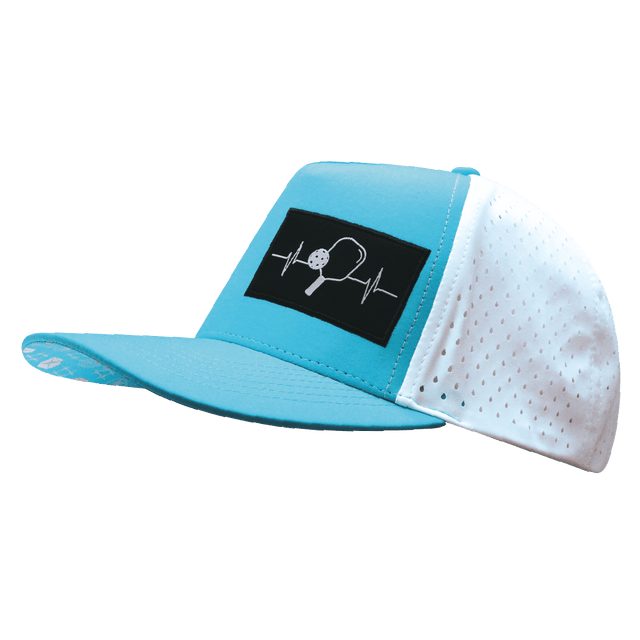 Pickleball Hat, Trucker Hat, Snapback Hat, Neon Blue Green, White, Mens Hat, Womens Hat, Side Picture