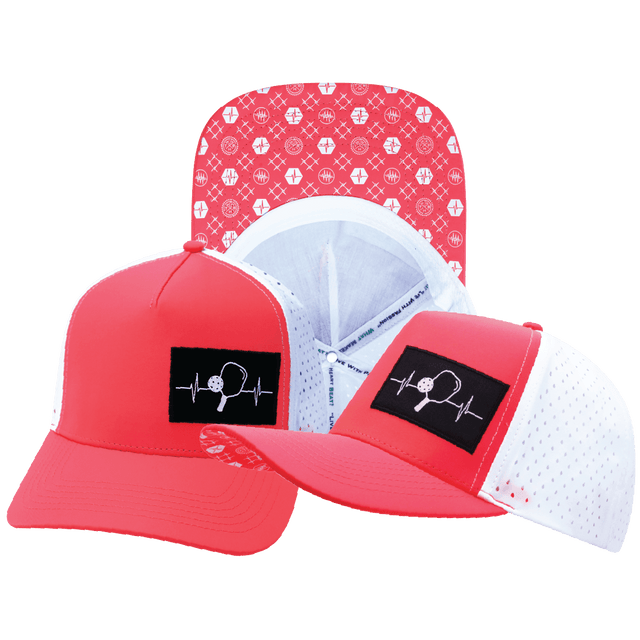 Pickleball Hat, Trucker Hat, Snapback Hat, Neon Peach, White, Mens Hat, Womens Hat, Main Picture