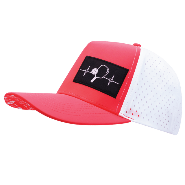 Pickleball Hat, Trucker Hat, Snapback Hat, Neon Peach, White, Mens Hat, Womens Hat, Side Picture