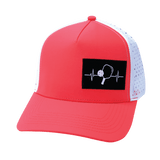 Pickleball Hat, Trucker Hat, Snapback Hat, Neon Peach, White, Mens Hat, Womens Hat, Front Picture