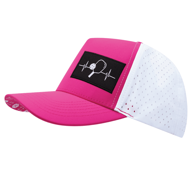 Pickleball Hat, Trucker Hat, Snapback Hat, Neon Pink, White, Mens Hat, Womens Hat, Side Picture