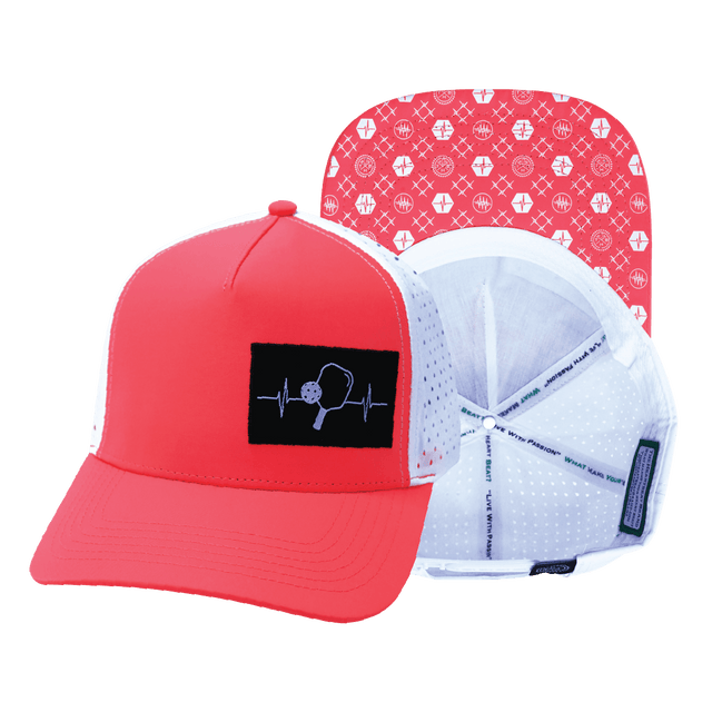 Pickleball Hat, Trucker Hat, Snapback Hat, Neon Peach, White, Mens Hat, Womens Hat, Main Picture