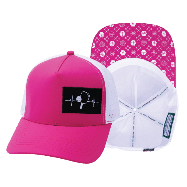 Pickleball Hat, Trucker Hat, Snapback Hat, Neon Pink, White, Mens Hat, Womens Hat, Main Picture