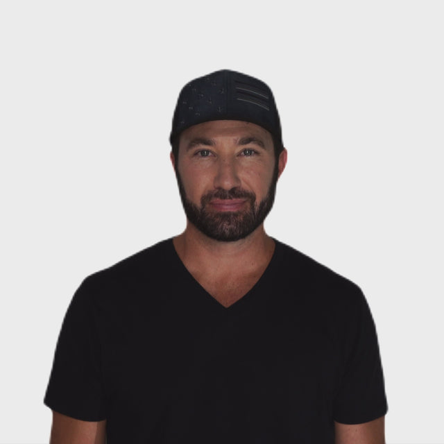 Flag Hat - Baseball Hat Fit - Black / Ocean Blue - Laser Mesh