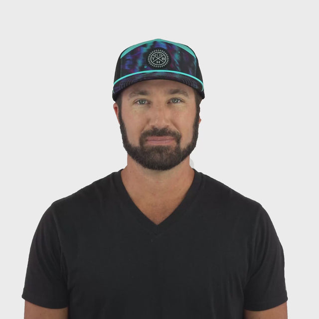 **ADULT** Color Vibes Hat - Flat Bill - Desert Sky - Neon Green Blue / Cream - Laser Mesh