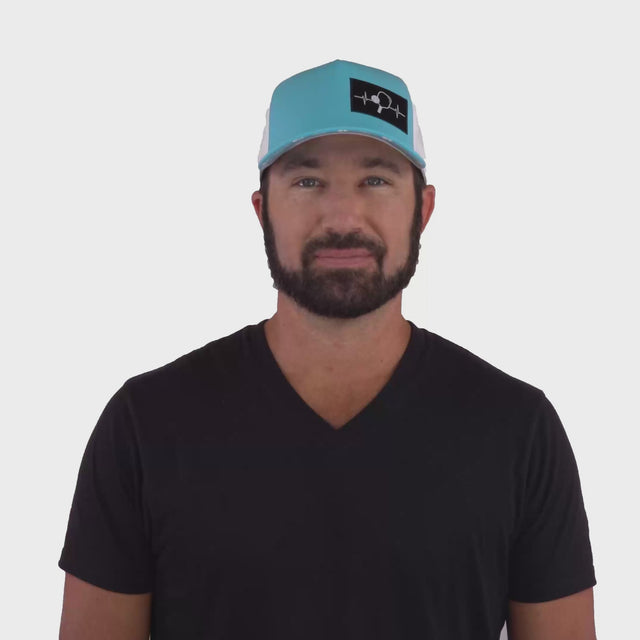Pickleball Hat - Trucker Hat - Neon Blue Green / White - Laser Mesh