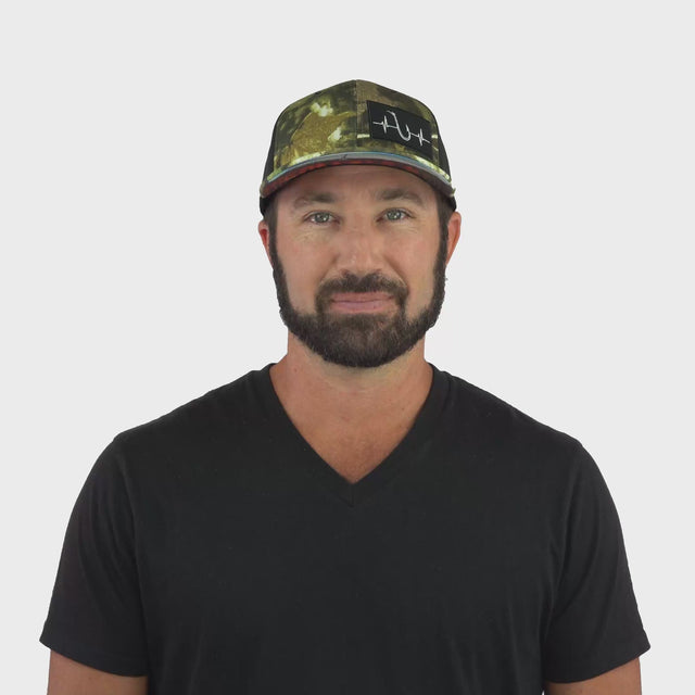 Fishing Hat - Baseball Hat Fit - Maple Leaf Camo / Black - Laser Mesh