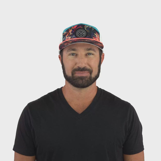 **ADULT** Color Vibes Hat - Flat Bill - Electric Eden - Neon Peach / Neon Blue / White - Laser Mesh