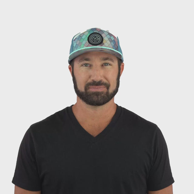 **ADULT** Color Vibes Hat - Flat Bill - Mosaic Scales - Mint / White / Slate Blue - Laser Mesh