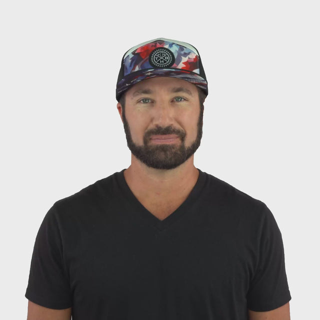 **ADULT** Color Vibes Hat - Flat Bill - Geo Flag - Black / White - Laser Mesh