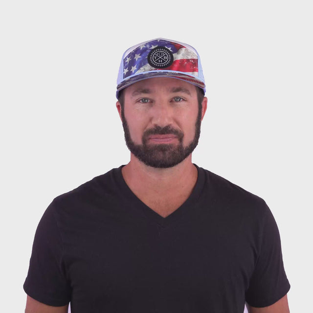 Color Vibes Hat - Flat Bill - Rugged Flag - Baby Blue / White - Laser Mesh