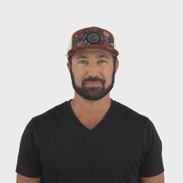 **ADULT** Color Vibes Hat - Flat Bill - Copper Stitch - Red Rock / Cream - Laser Mesh