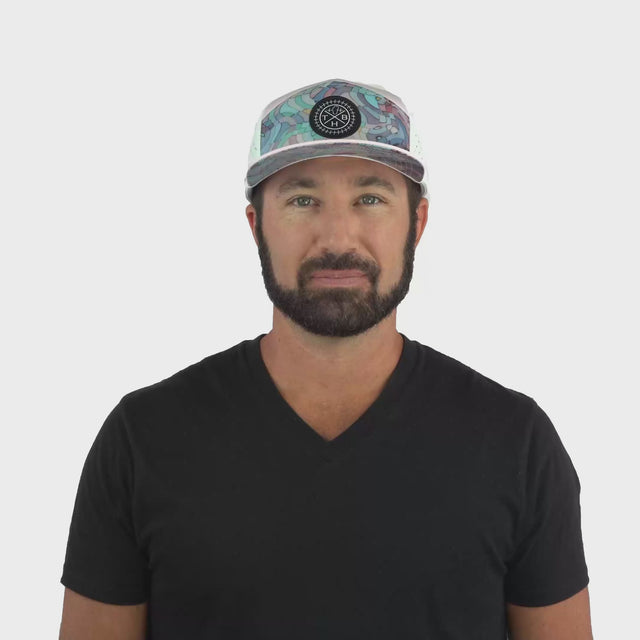 **ADULT** Color Vibes Hat - Flat Bill - Mosaic Curves - Light Pink / White - Laser Mesh